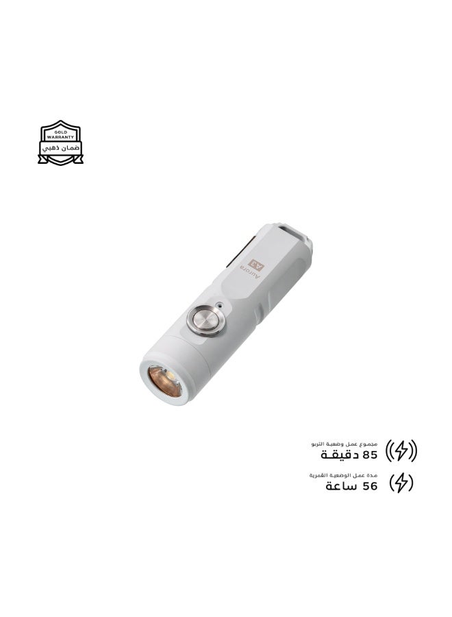 مصباح يدوي LED طراز A3، بقوة 650 لومن، قابل لإعادة الشحن عبر منفذ USB-C، مدى إضاءة يصل إلى 110 أمتار، هيكل مدمج ومتين من الألومنيوم، مقاوم للماء – لون أبيض. - Image 1